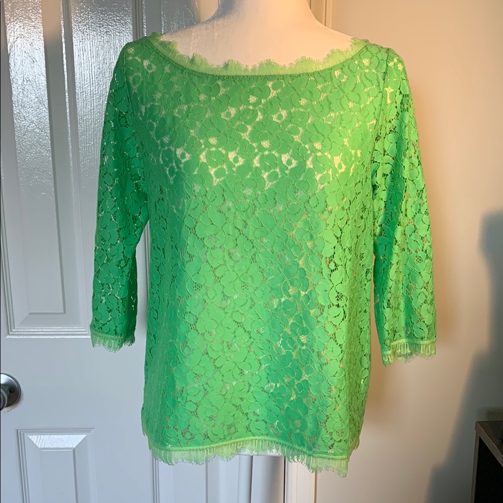 Green Lace Boxy 3/4 Sleeve Blouse